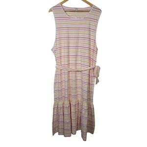 J.Crew Womens 2X Striped Sleeveless Ruffle Hem Midi Dress Multi-Color NEW